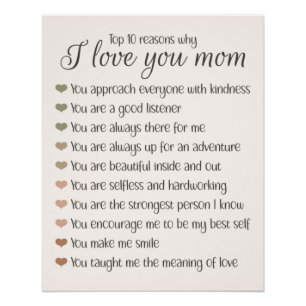 10 Reasons Why I Love You Mum Mother's Day Gift Poster