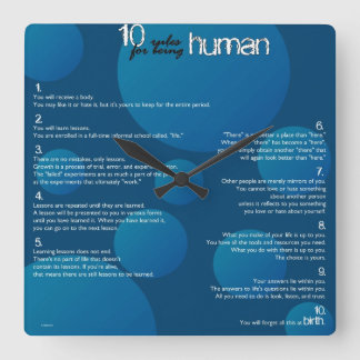 10 Rules for being human Square Wall Clock