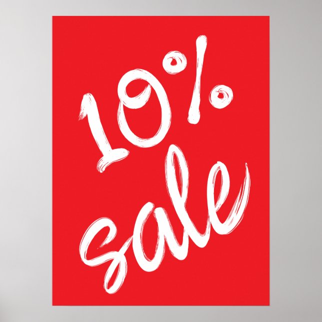 10% Sale Sign, 18x24 Red Sale Poster (Front)