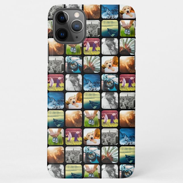 10 Square Photo Grid Template Rounded Black Frame iPhone Case (Back)