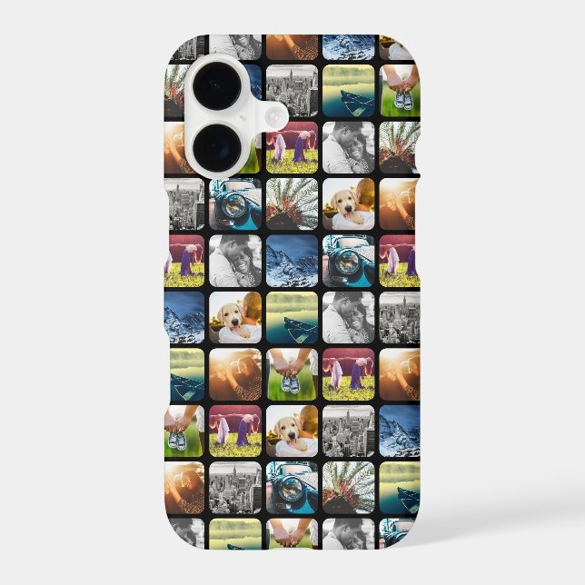 10 Square Photo Grid Template Rounded Black Frame iPhone Case (Back)