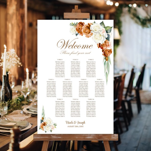10 Table Burnt Orange White Floral Seating Chart (Creator Uploaded)