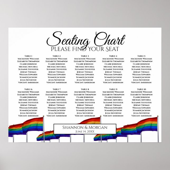 10 Table Gay Pride Wedding Rainbow Seating Chart (Front)