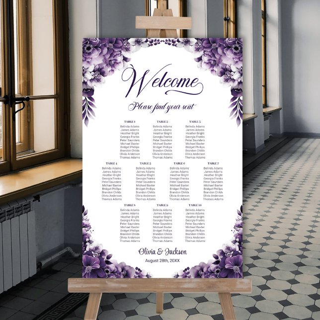 10 Table Purple Floral Wedding Seating Chart (Creator Uploaded)