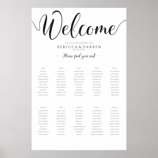 10 Table Wedding Seating Chart | Zazzle.com.au