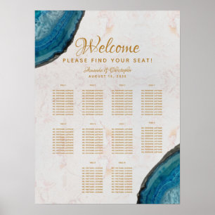 10 Table Wedding Seating Chart Blue Geodes Marble