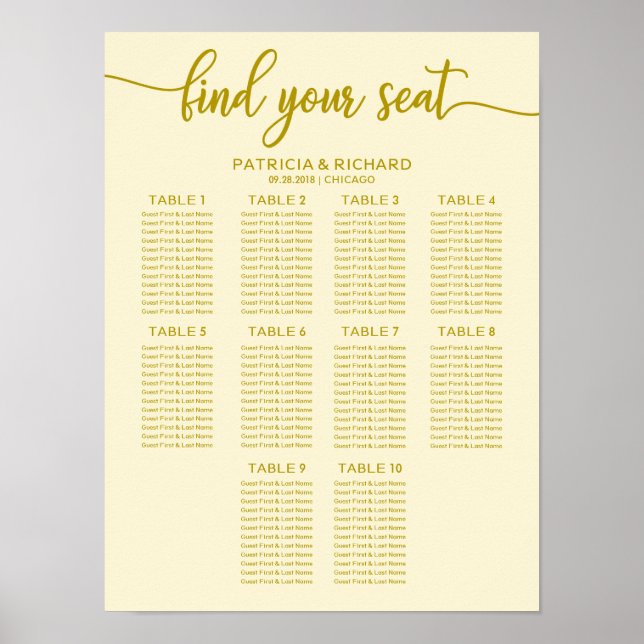 10 Table Wedding Seating Chart Ivory Calligraphy (Front)