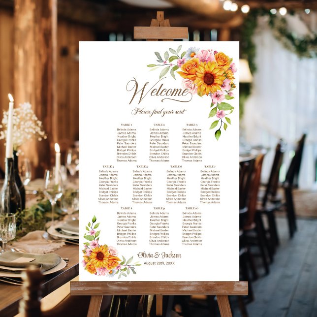 10 Table Yellow Pink Floral Wedding Seating Chart (Creator Uploaded)