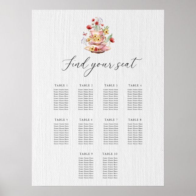 10 Tables - Bridal Tea Party Seating Chart Poster (Front)