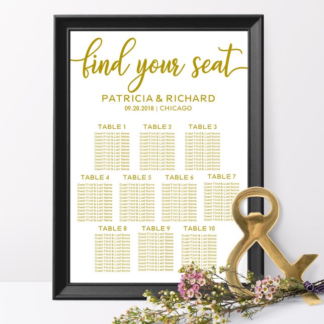 10 Tables Wedding Seating Chart Gold Calligraphy (Creator Uploaded)