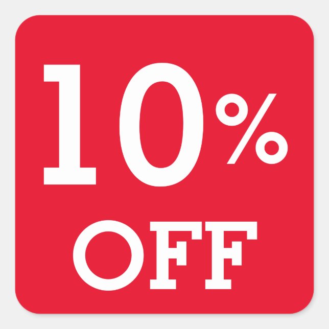 10% Ten Percent OFF discount sale white red  Square Sticker (Front)