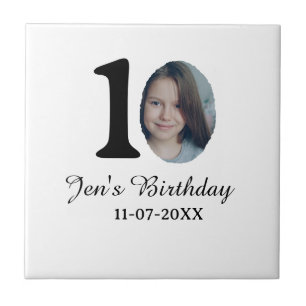 10 th birthday photo bold letter kids name date st ceramic tile