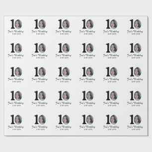 10 th birthday photo bold letter kids name date st wrapping paper