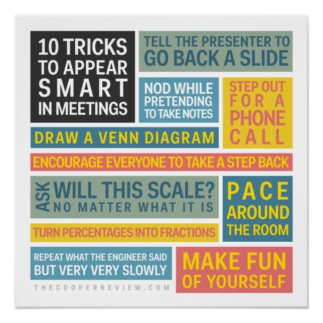 10 Tricks to Appear Smart During Meetings Poster (Front)