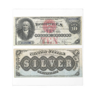 $10 U.S. Banknote Silver Certificate 1878 Notepad