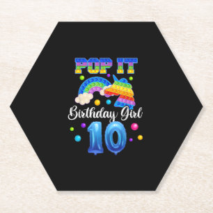 10 Unicorn Birthday Shirt For Girls, Pop It 10th B Paper Coaster