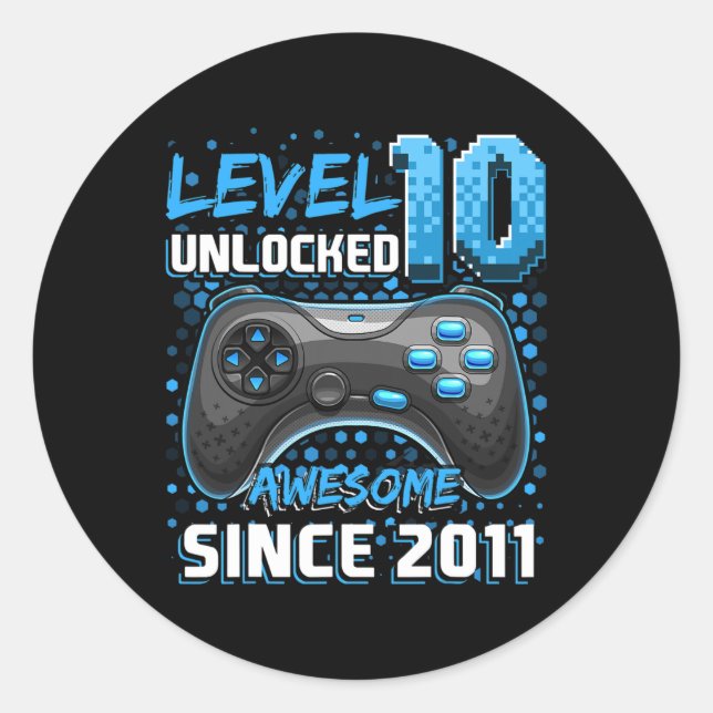 10 Unlocked Awesome 2011 Video Game 10th Birthday  Classic Round Sticker (Front)
