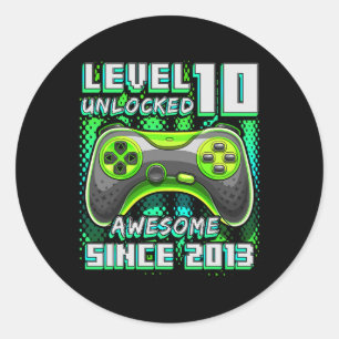 10 Unlocked Awesome 2013 Video Game 10th Birthday  Classic Round Sticker