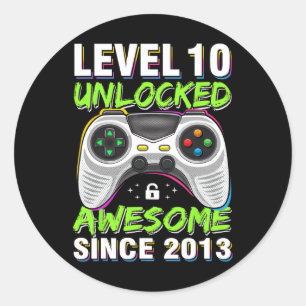 10 Unlocked Awesome Since 2013 10th Birthday Gamin Classic Round Sticker