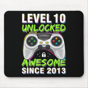 10 Unlocked Awesome Since 2013 10th Birthday Gamin Mouse Pad