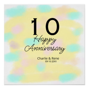 10 wedding anniversary yellow pastel name retro bo poster