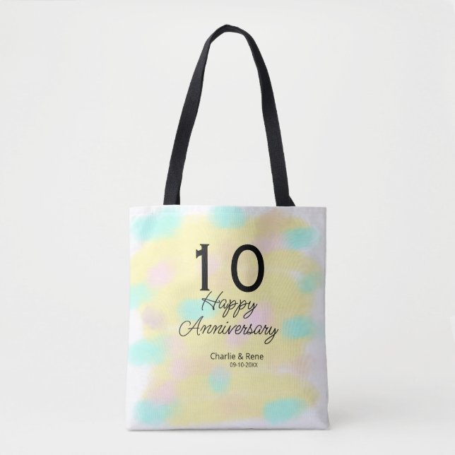 10 wedding anniversary yellow pastel name retro bo tote bag (Front)