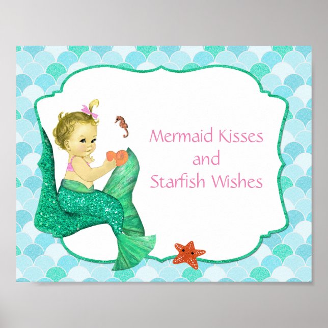 10" x 8" Mermaid Baby Party Sign (Front)