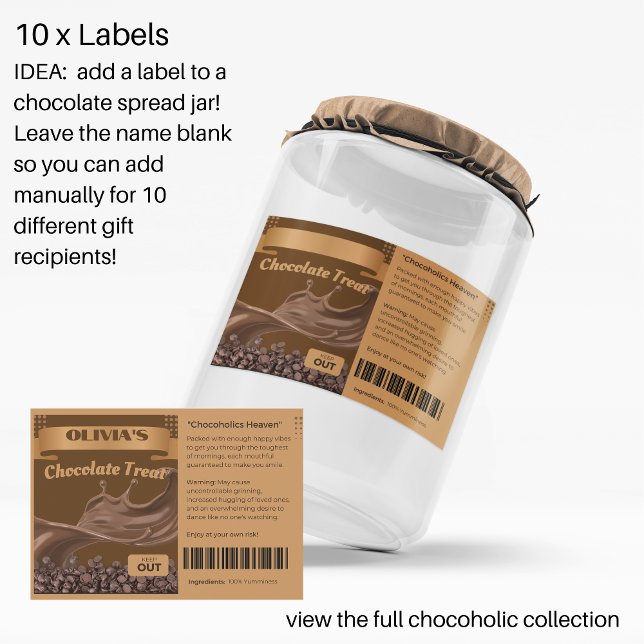 10 x Chocolate Lover Gift, Food, Jar Labels (Creator Uploaded)