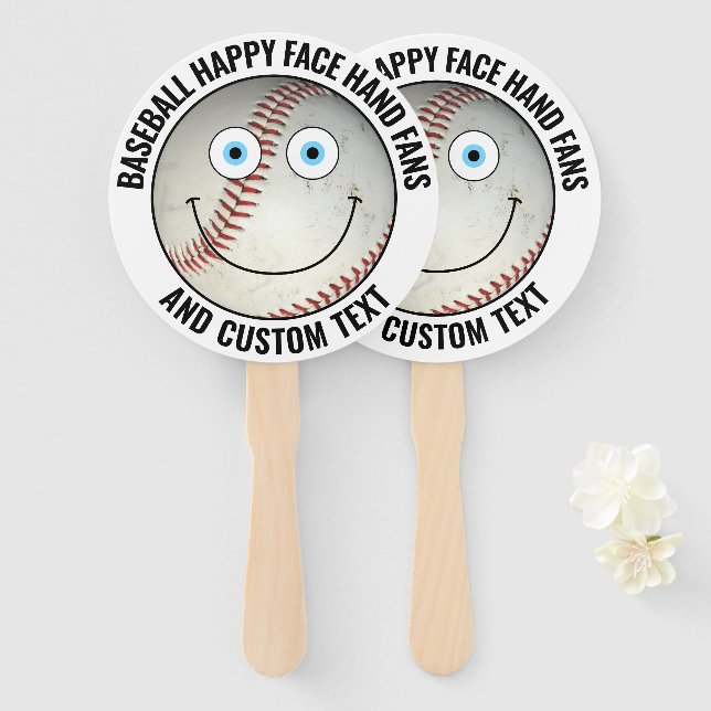 10 x Custom Baseball Party BLUE EYES Happy Face Hand Fan (Front and Back)