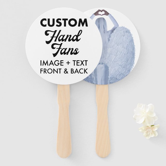 10 x White Round Custom Wedding Hand Fans (Front and Back)