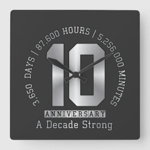 10 Year Anniversary Milestone - A Decade Strong Square Wall Clock