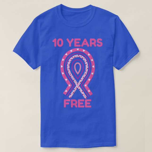 10 year breast cancer survivor Pink Hearts Ribbon  T-Shirt (Design Front)