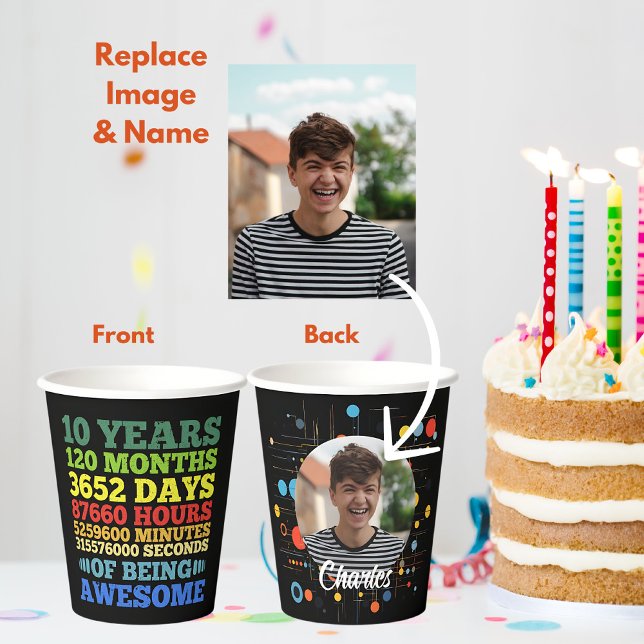 10 Year Old 10th Birthday 120 Months Personalised Paper Cups (Creator Uploaded)