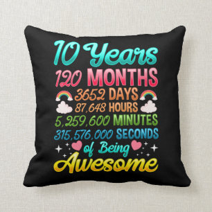 10 Year old 120 Months 10th Birthday Party Rainbow Cushion