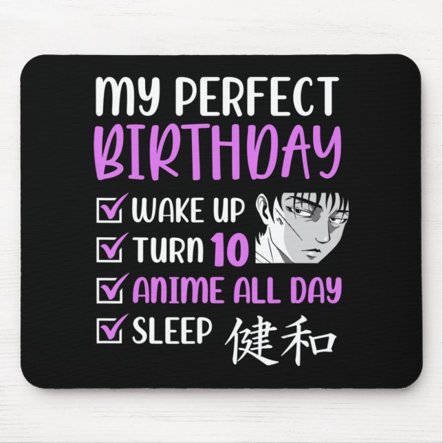 10 Year Old Anime Birthday Party 10th Boy Girl Ten Mouse Pad (Front)