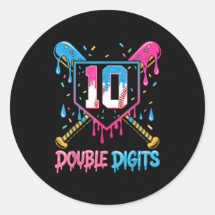 10 Year Old Baseball Drip Ice Cream 10th Bday Doub Classic Round Sticker