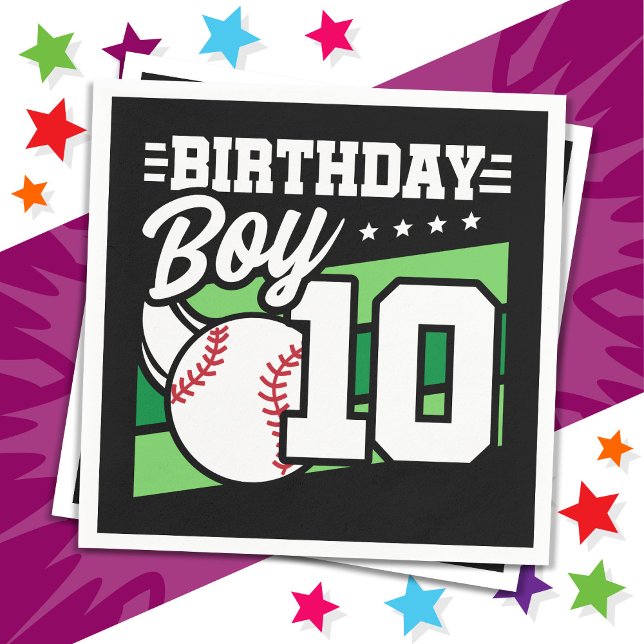 10 Year Old Baseball Party Theme 10th Birthday Boy Napkin (Creator Uploaded)