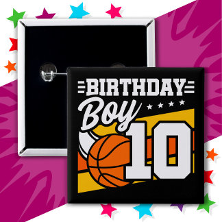 10 Year Old Basketball Party 10th Birthday Boy 15 Cm Square Badge