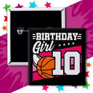 10 Year Old Basketball Party 10th Birthday Girl 15 Cm Square Badge