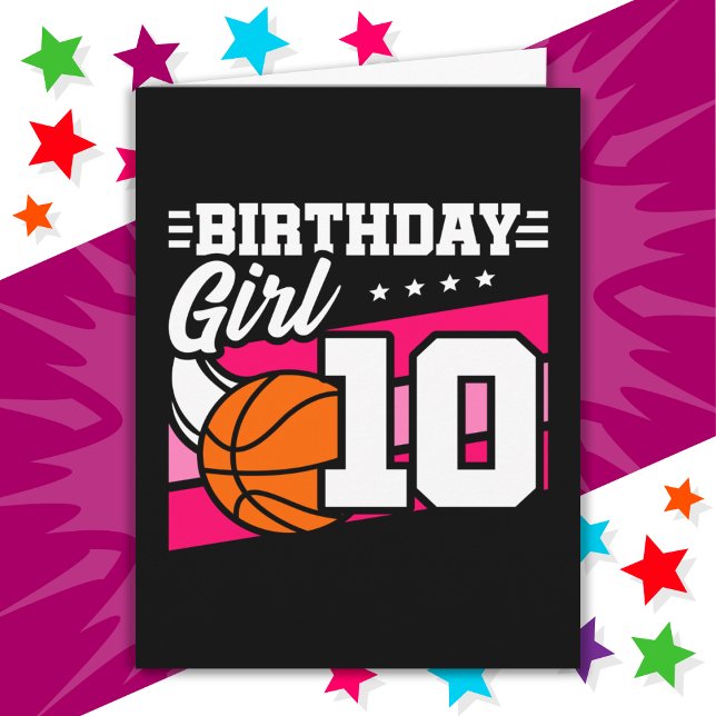 10 Year Old Basketball Party 10th Birthday Girl Card (Creator Uploaded)
