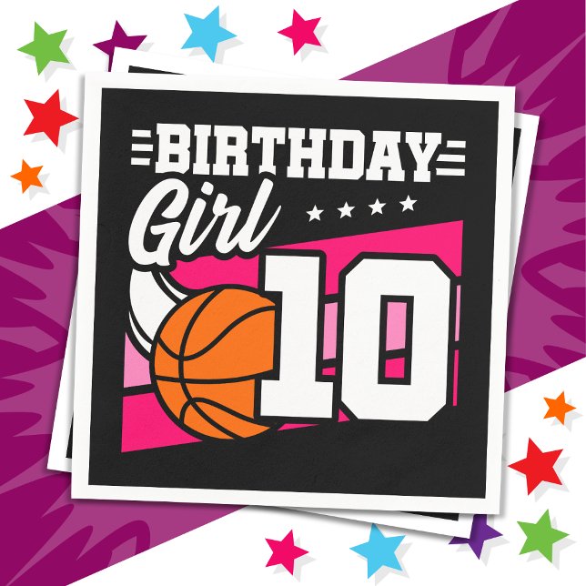10 Year Old Basketball Party 10th Birthday Girl Napkin (Creator Uploaded)