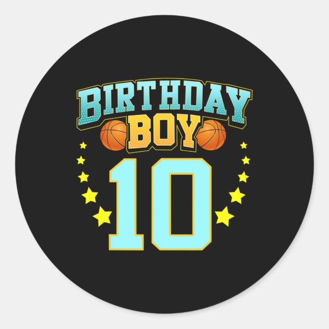 10 Year Old Basketball Player 10th Birthday Party  Classic Round Sticker (Front)