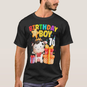 10 Year Old Birthday Boy 10th Cow Farm Animals B D T-Shirt