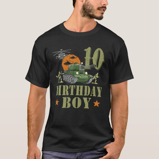 10 Year Old Birthday Boy Army Party 10Th Birthday T-Shirt (Front)
