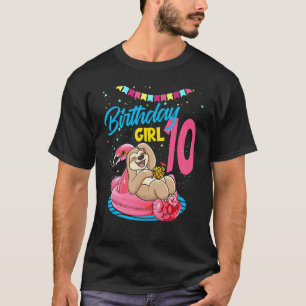 10 Year Old Birthday Girl Cute 10th Birthday Sloth T-Shirt