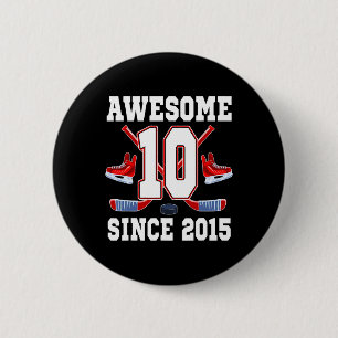 10 Year Old Birthday Ice Hockey Theme Awesome Sinc 6 Cm Round Badge