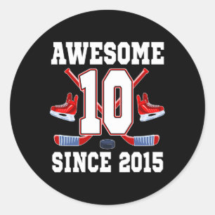 10 Year Old Birthday Ice Hockey Theme Awesome Sinc Classic Round Sticker