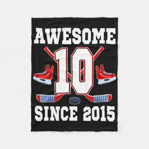 10 Year Old Birthday Ice Hockey Theme Awesome Sinc Fleece Blanket