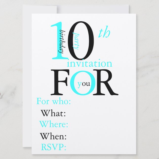 10 year old birthday invitation (Front)