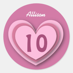 10 Year Old Birthday Layered Hearts V01A Classic Round Sticker
